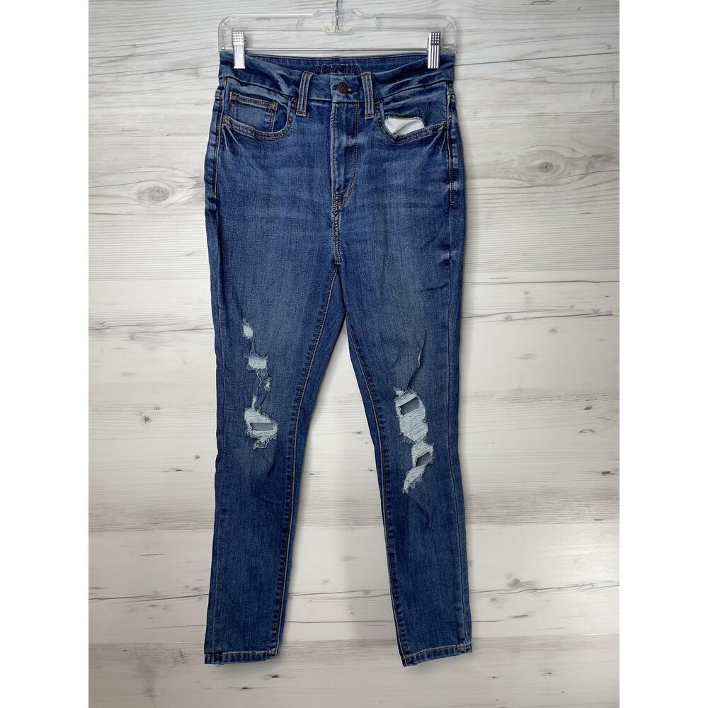 Arizona Jean Co Womens 4 Blue Hi-Rise Curvy Skinny Distressed Stretch Jeans